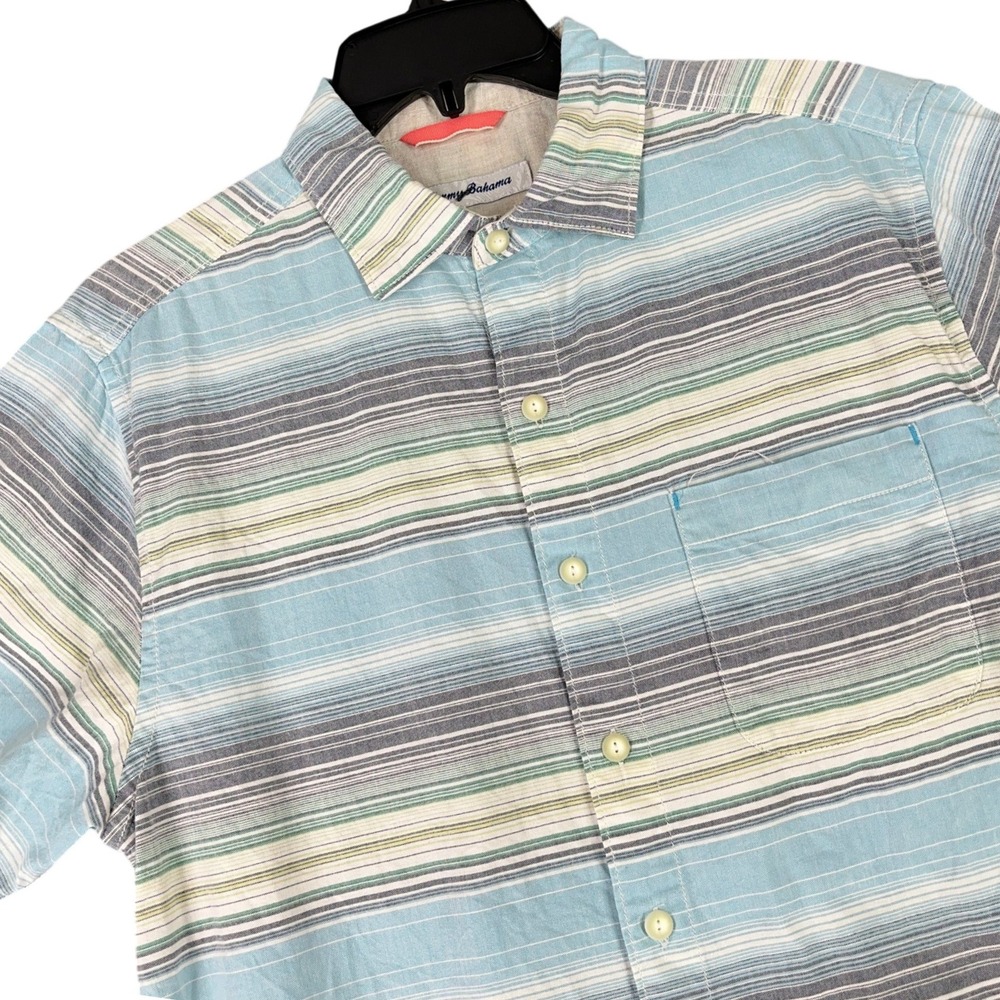 Tommy Bahama Striped Button Up Shirt Mens S‎ Cotton Pocket Casual Coastal Resort
